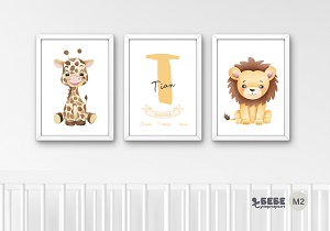 Set of Three Nursery Prints in frames M2