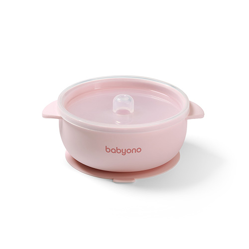 Silikon Bowl with lid Babyono pink