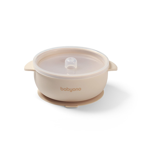 Silikon Bowl with lid Babyono beige